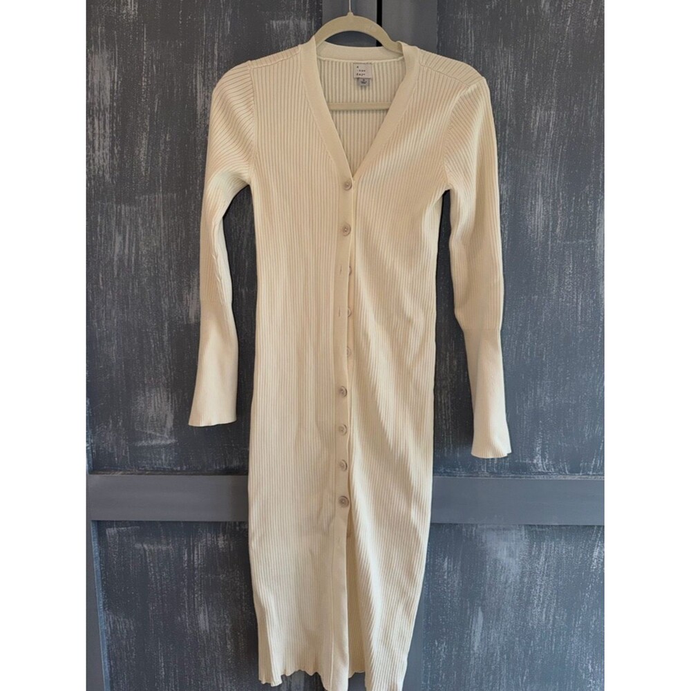 A New Day Ribbed Button Front Midi Sweater Dress Cream All Sizes NWT/NWOT - Picture 5 of 10